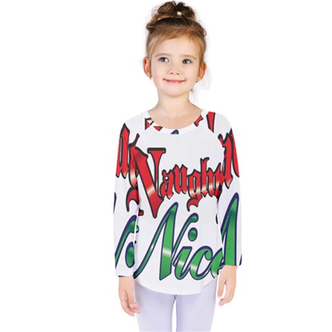 Vintage Christmas Naughty Or Nice Kids  Long Sleeve Tee by Sapixe