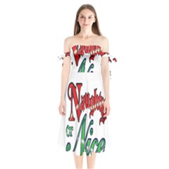 Vintage Christmas Naughty Or Nice Shoulder Tie Bardot Midi Dress by Sapixe