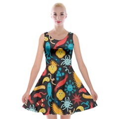 Virus Pattern Velvet Skater Dresses