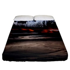 Vestrahorn Iceland Winter Sunrise Landscape Sea Coast Sandy Beach Sea Mountain Peaks With Snow Blue Fitted Sheet (king Size) by Sapixe