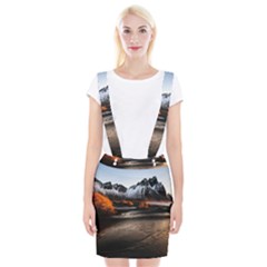 Vestrahorn Iceland Winter Sunrise Landscape Sea Coast Sandy Beach Sea Mountain Peaks With Snow Blue Braces Suspender Skirt by Sapixe