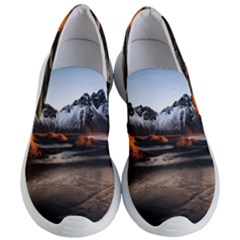 Vestrahorn Iceland Winter Sunrise Landscape Sea Coast Sandy Beach Sea Mountain Peaks With Snow Blue Women s Lightweight Slip Ons by Sapixe