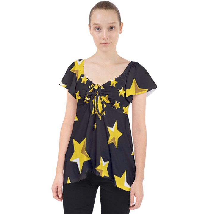 Yellow Stars Pattern Lace Front Dolly Top