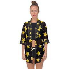 Yellow Stars Pattern Open Front Chiffon Kimono