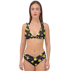 Yellow Stars Pattern Double Strap Halter Bikini Set