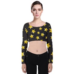 Yellow Stars Pattern Velvet Crop Top