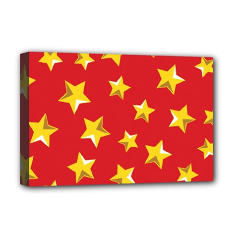 Yellow Stars Red Background Pattern Deluxe Canvas 18  X 12   by Sapixe