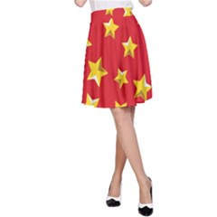 Yellow Stars Red Background Pattern A-line Skirt by Sapixe