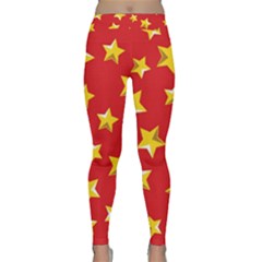 Yellow Stars Red Background Pattern Classic Yoga Leggings by Sapixe