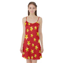 Yellow Stars Red Background Pattern Satin Night Slip by Sapixe