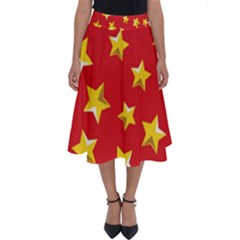 Yellow Stars Red Background Pattern Perfect Length Midi Skirt by Sapixe