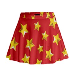 Yellow Stars Red Background Pattern Mini Flare Skirt by Sapixe