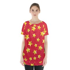 Yellow Stars Red Background Pattern Skirt Hem Sports Top by Sapixe