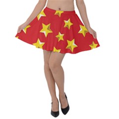 Yellow Stars Red Background Pattern Velvet Skater Skirt by Sapixe