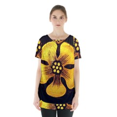 Yellow Flower Stained Glass Colorful Glass Skirt Hem Sports Top by Sapixe