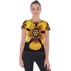 Yellow Flower Stained Glass Colorful Glass Short Sleeve Sports Top  by Sapixe