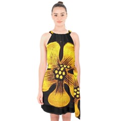 Yellow Flower Stained Glass Colorful Glass Halter Collar Waist Tie Chiffon Dress by Sapixe