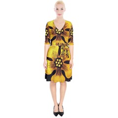 Yellow Flower Stained Glass Colorful Glass Wrap Up Cocktail Dress by Sapixe