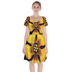 Yellow Flower Stained Glass Colorful Glass Short Sleeve Bardot Dress by Sapixe