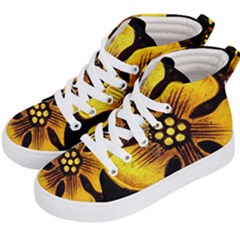 Yellow Flower Stained Glass Colorful Glass Kid s Hi-top Skate Sneakers by Sapixe