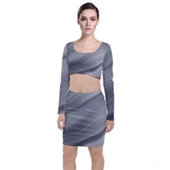 Wave Form Texture Background Long Sleeve Crop Top & Bodycon Skirt Set by Sapixe