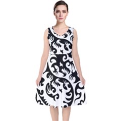 Ying Yang Tattoo V-neck Midi Sleeveless Dress  by Sapixe