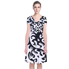 Ying Yang Tattoo Short Sleeve Front Wrap Dress by Sapixe