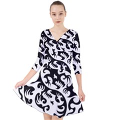 Ying Yang Tattoo Quarter Sleeve Front Wrap Dress by Sapixe