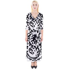 Ying Yang Tattoo Quarter Sleeve Wrap Maxi Dress by Sapixe