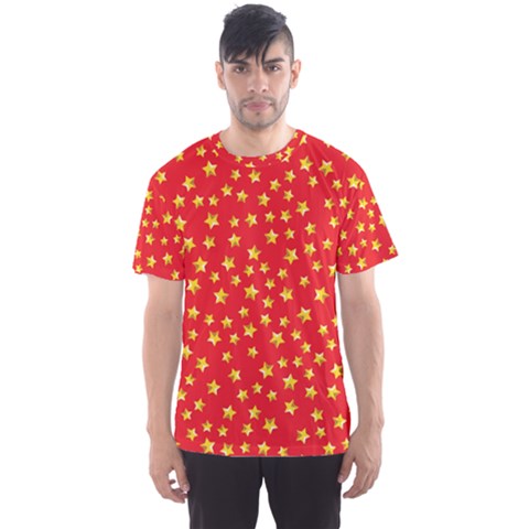 Yellow Stars Red Background Men s Sports Mesh Tee by Sapixe