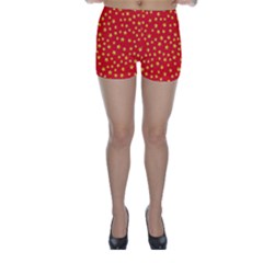 Yellow Stars Red Background Skinny Shorts by Sapixe