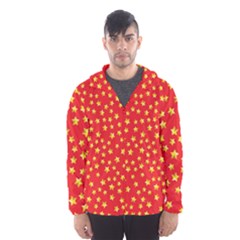 Yellow Stars Red Background Hooded Wind Breaker (men) by Sapixe