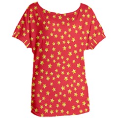 Yellow Stars Red Background Women s Oversized Tee by Sapixe