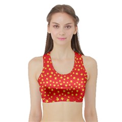 Yellow Stars Red Background Sports Bra With Border by Sapixe