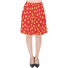 Yellow Stars Red Background Velvet High Waist Skirt by Sapixe