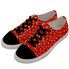 Yellow Stars Red Background Men s Low Top Canvas Sneakers by Sapixe