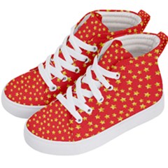 Yellow Stars Red Background Kid s Hi-top Skate Sneakers by Sapixe