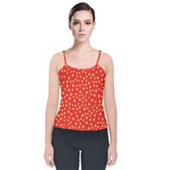 Yellow Stars Red Background Velvet Spaghetti Strap Top