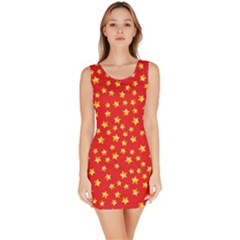 Yellow Stars Red Background Bodycon Dress by Sapixe