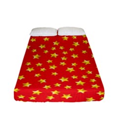 Yellow Stars Red Background Fitted Sheet (full/ Double Size) by Sapixe