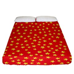 Yellow Stars Red Background Fitted Sheet (california King Size) by Sapixe