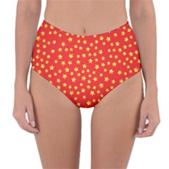 Yellow Stars Red Background Reversible High-waist Bikini Bottoms by Sapixe