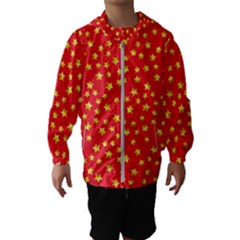 Yellow Stars Red Background Hooded Wind Breaker (kids)