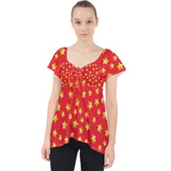 Yellow Stars Red Background Lace Front Dolly Top by Sapixe