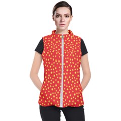 Yellow Stars Red Background Women s Puffer Vest by Sapixe