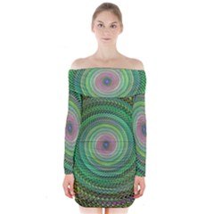 Wire Woven Vector Graphic Long Sleeve Off Shoulder Dress by Sapixe