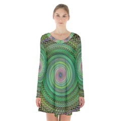 Wire Woven Vector Graphic Long Sleeve Velvet V-neck Dress by Sapixe