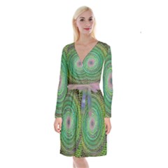 Wire Woven Vector Graphic Long Sleeve Velvet Front Wrap Dress by Sapixe