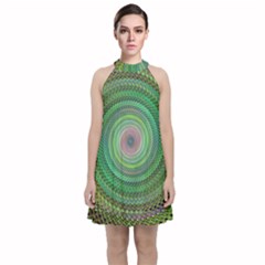 Wire Woven Vector Graphic Velvet Halter Neckline Dress  by Sapixe