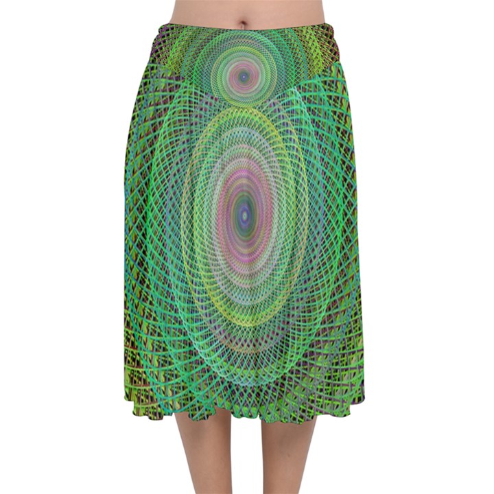 Wire Woven Vector Graphic Velvet Flared Midi Skirt